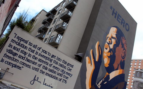 A mural painting in honor of John Lewis, painted by artist Sean Schwab in Atlanta.