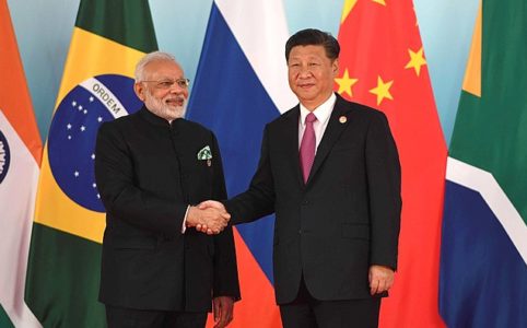 Prime Minister of India Narendra Modi and President of China Xi Jinping before the beginning of the 2017 BRICS Leaders' meeting